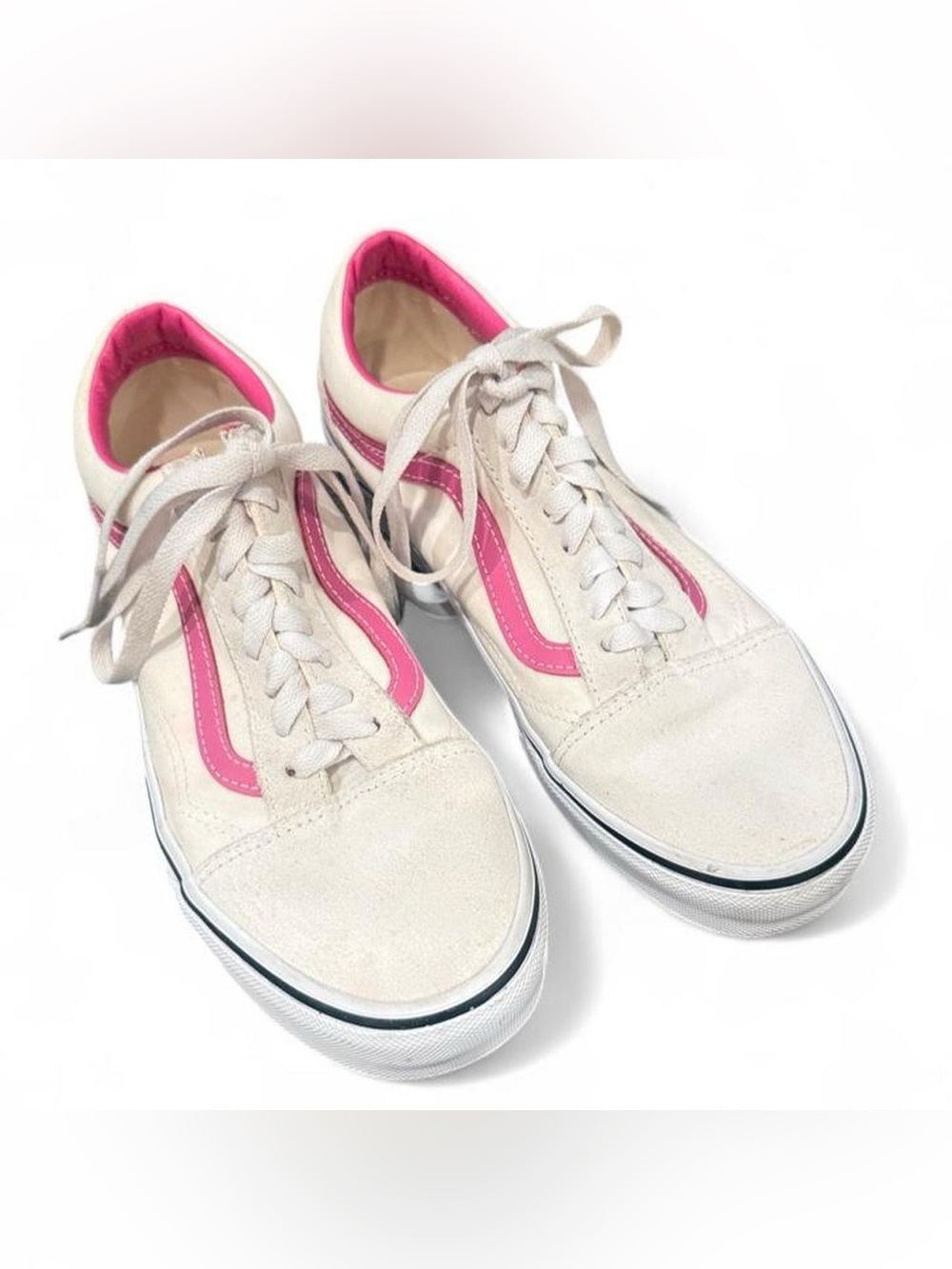 Vans Cream and Bright Pink Old Skool Low-Top Sneakers, Size 9. Exlnt Cndtn!